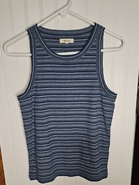 Madewell Navy and White Striped Ribbed Tank